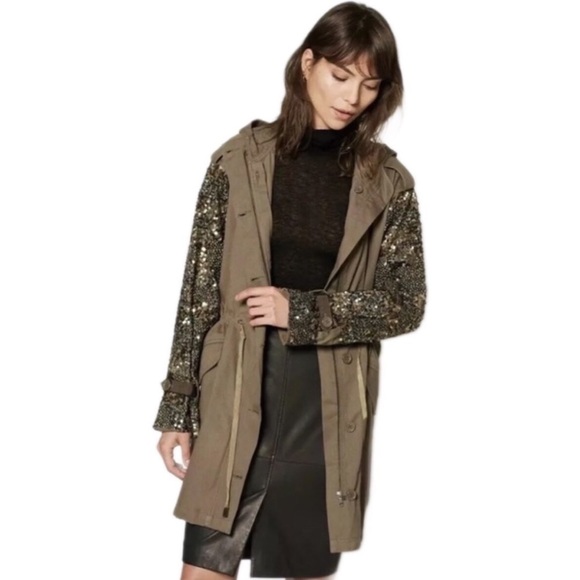 Joie Sequin Embellished Statement Sequin Sleeve Anorak Trench Jacket NWT - Picture 6 of 12